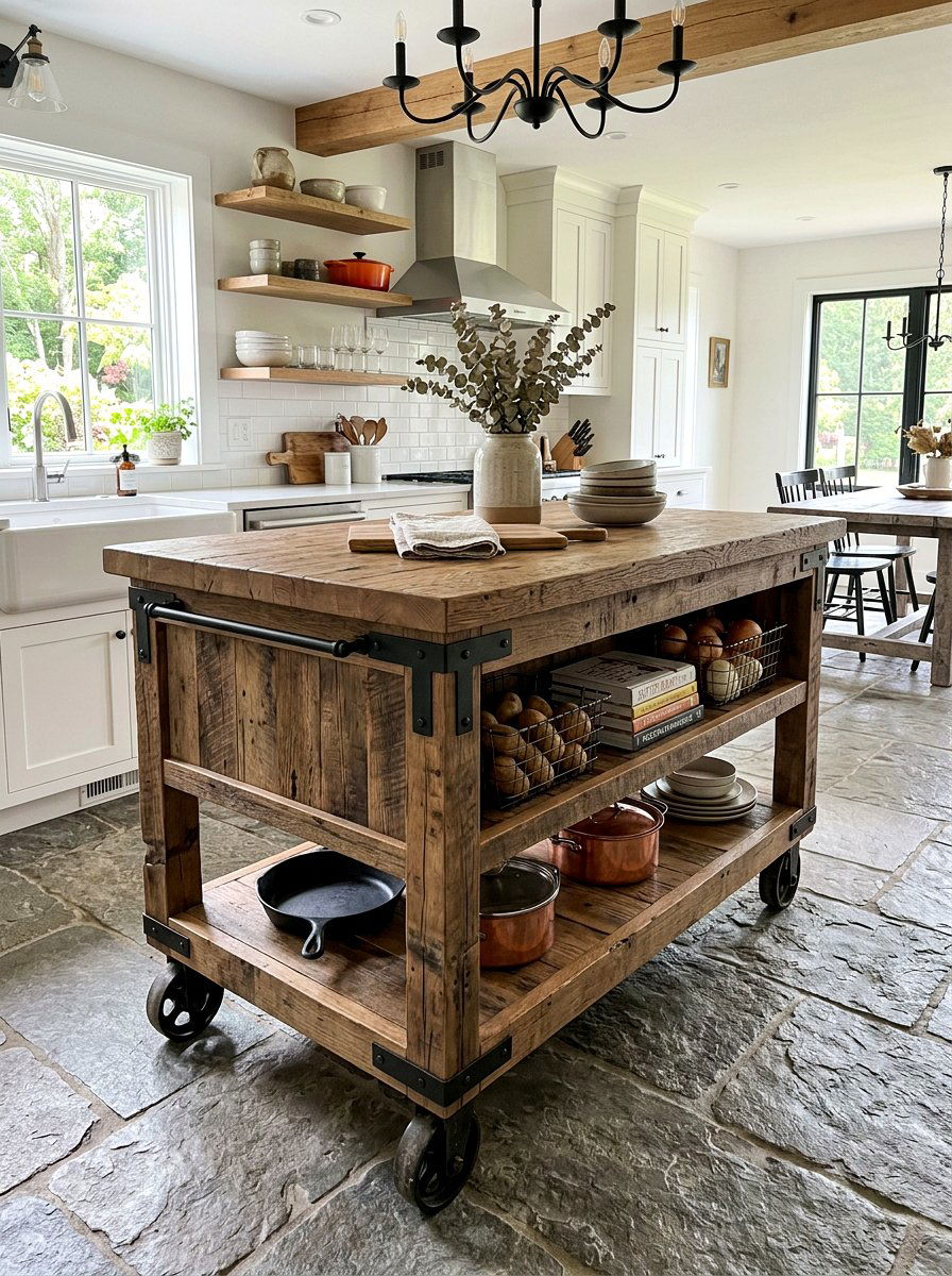 Reclaimed wood island - 30 European unfitted kitchen ideas
