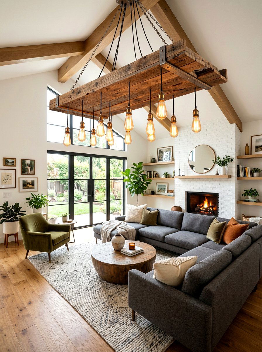 Reclaimed wood light fixture - 30 reclaimed wood living room ideas