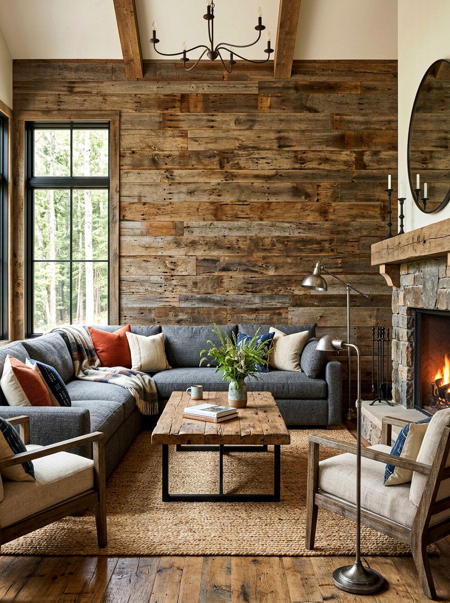 Reclaimed wood living room - 30 nature inspired living room ideas