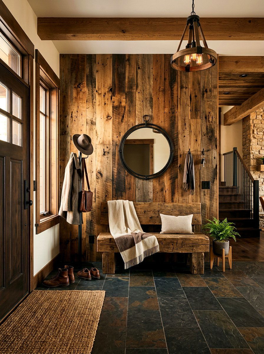 Reclaimed wood paneling - 30 foyer wall molding ideas