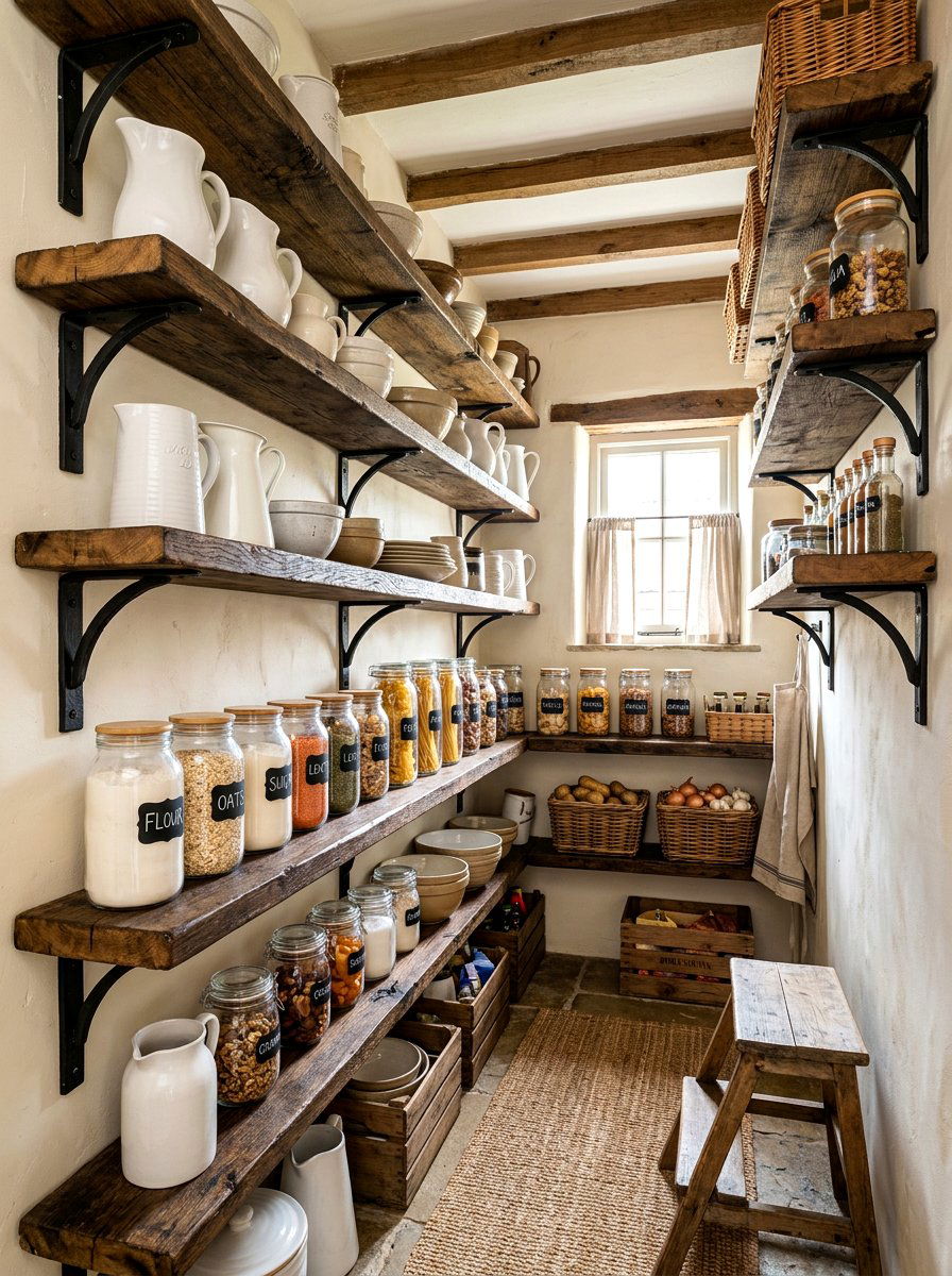 Reclaimed wood pantry shelves - 30 farmhouse pantry shelving ideas