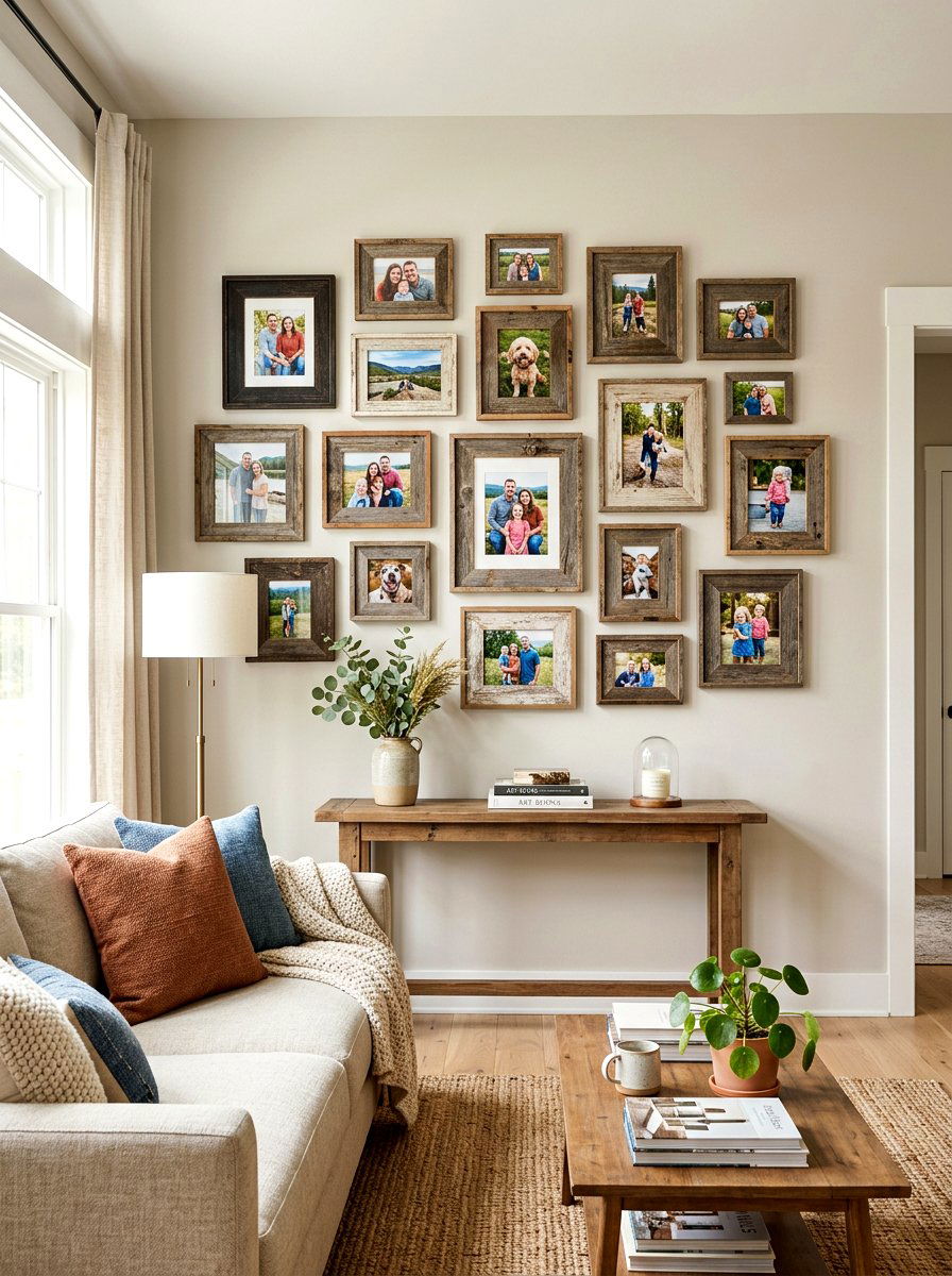 Reclaimed wood picture frames - 30 reclaimed wood living room ideas