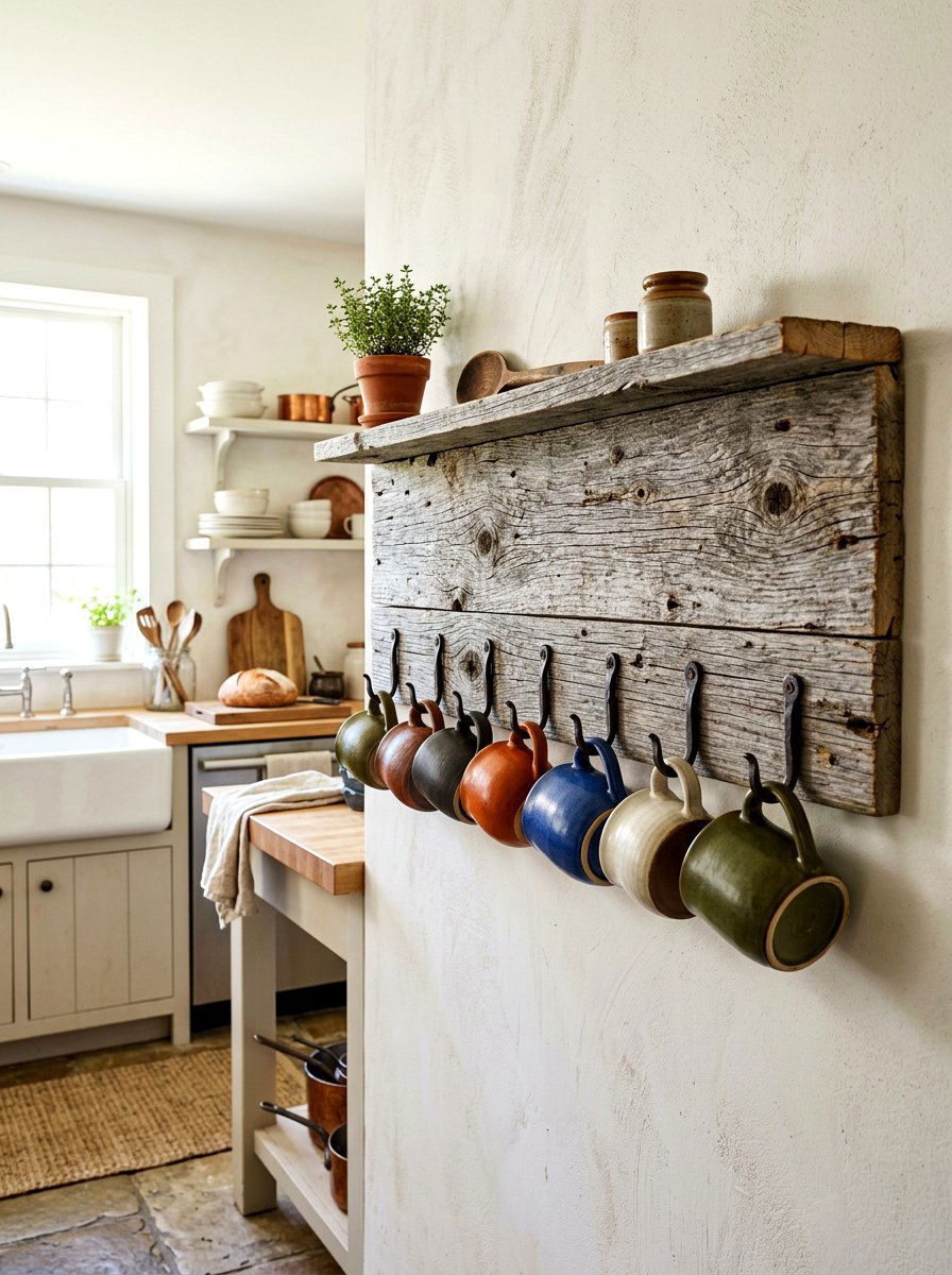 Reclaimed wood rack - 30 mug display ideas