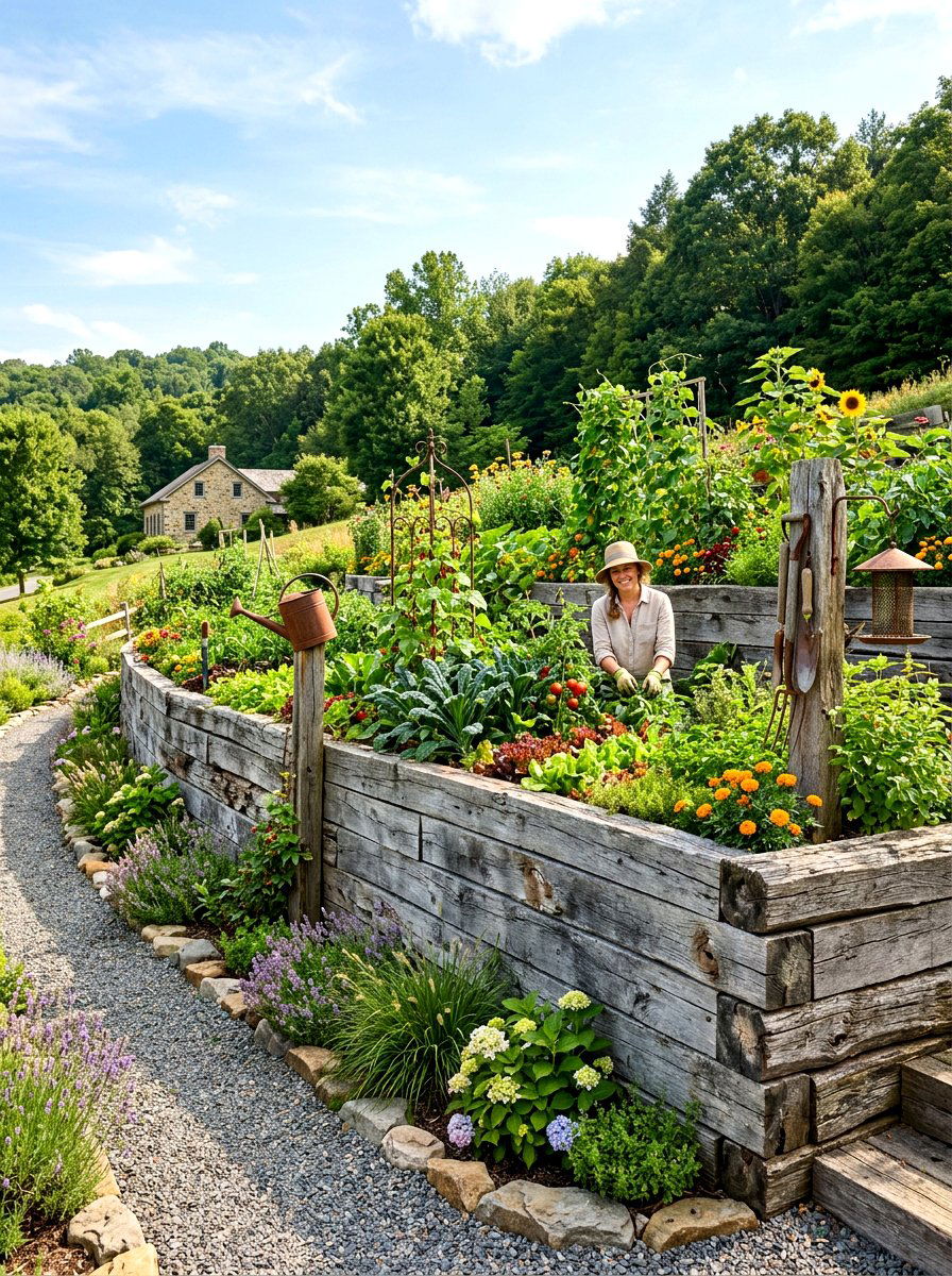 Reclaimed wood retaining wall - 30 sloped backyard retaining wall ideas