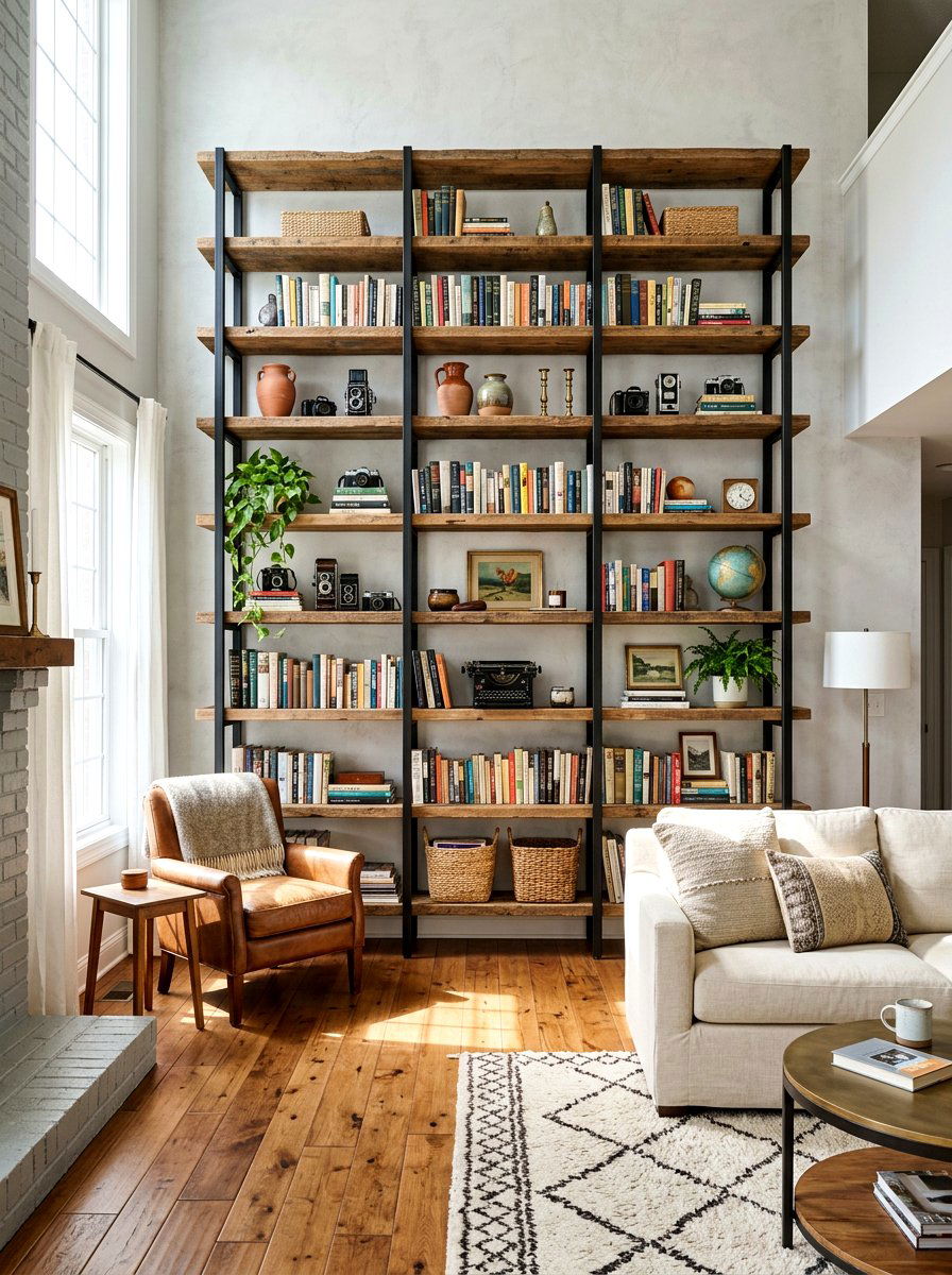 Reclaimed wood shelving unit - 30 reclaimed wood living room ideas