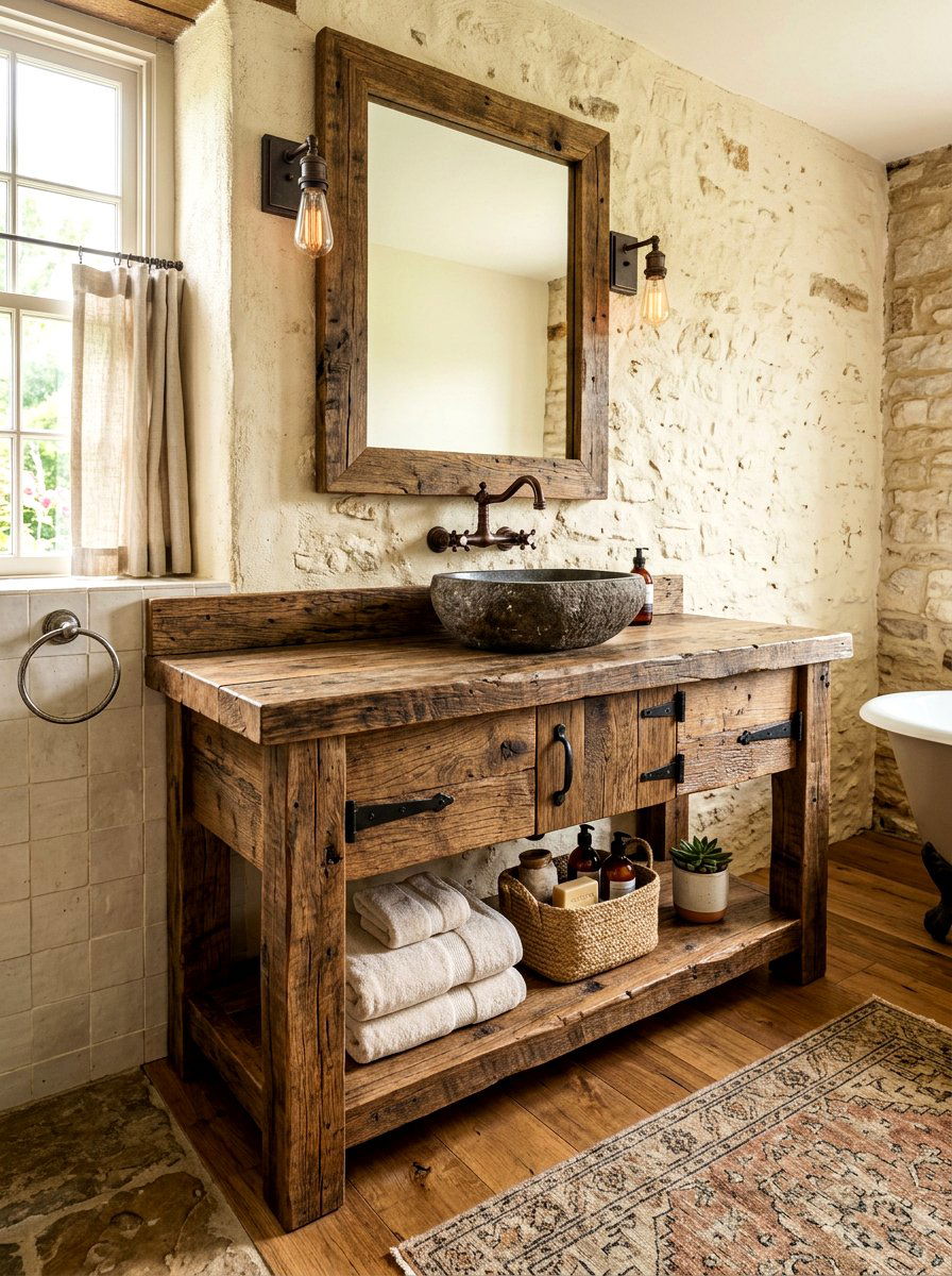 Reclaimed wood vanity - 30 powder room vanity ideas