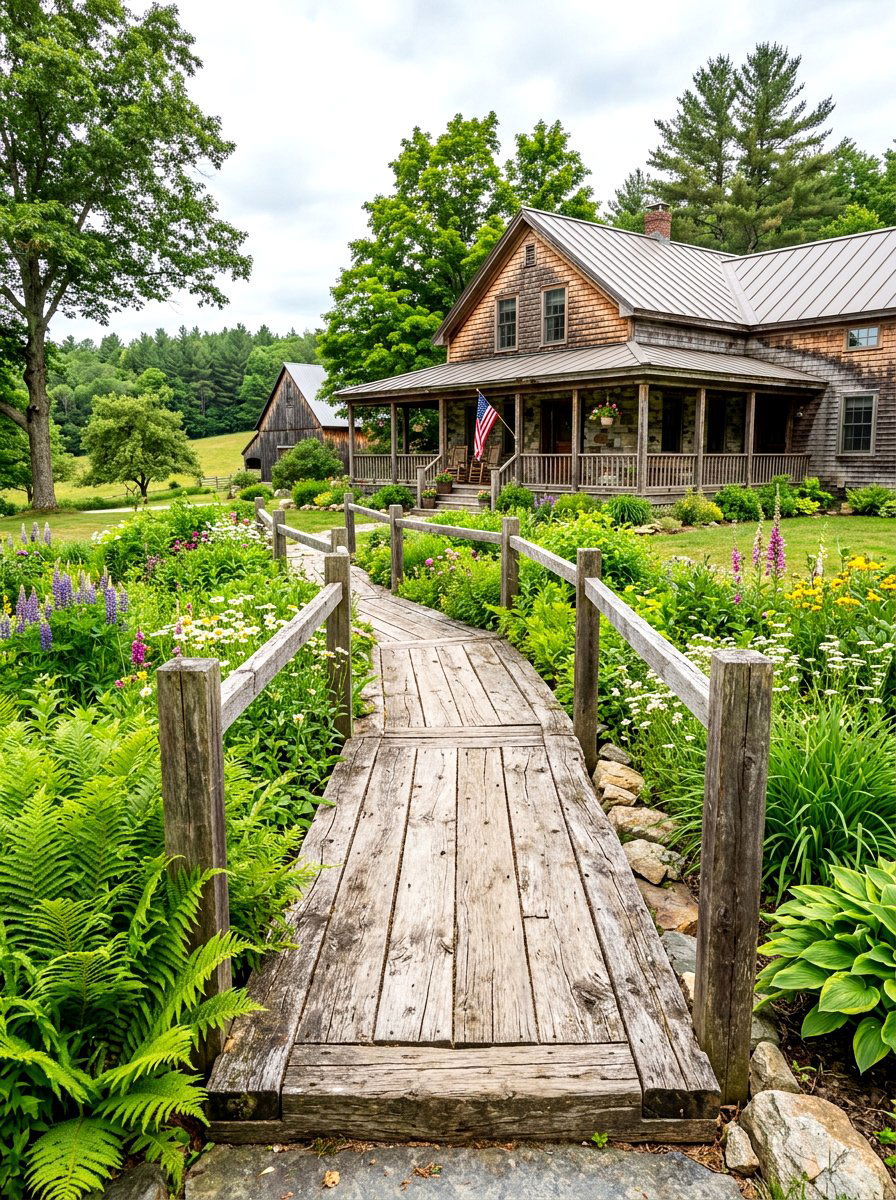Reclaimed wood walk - 30 front yard pathway ideas