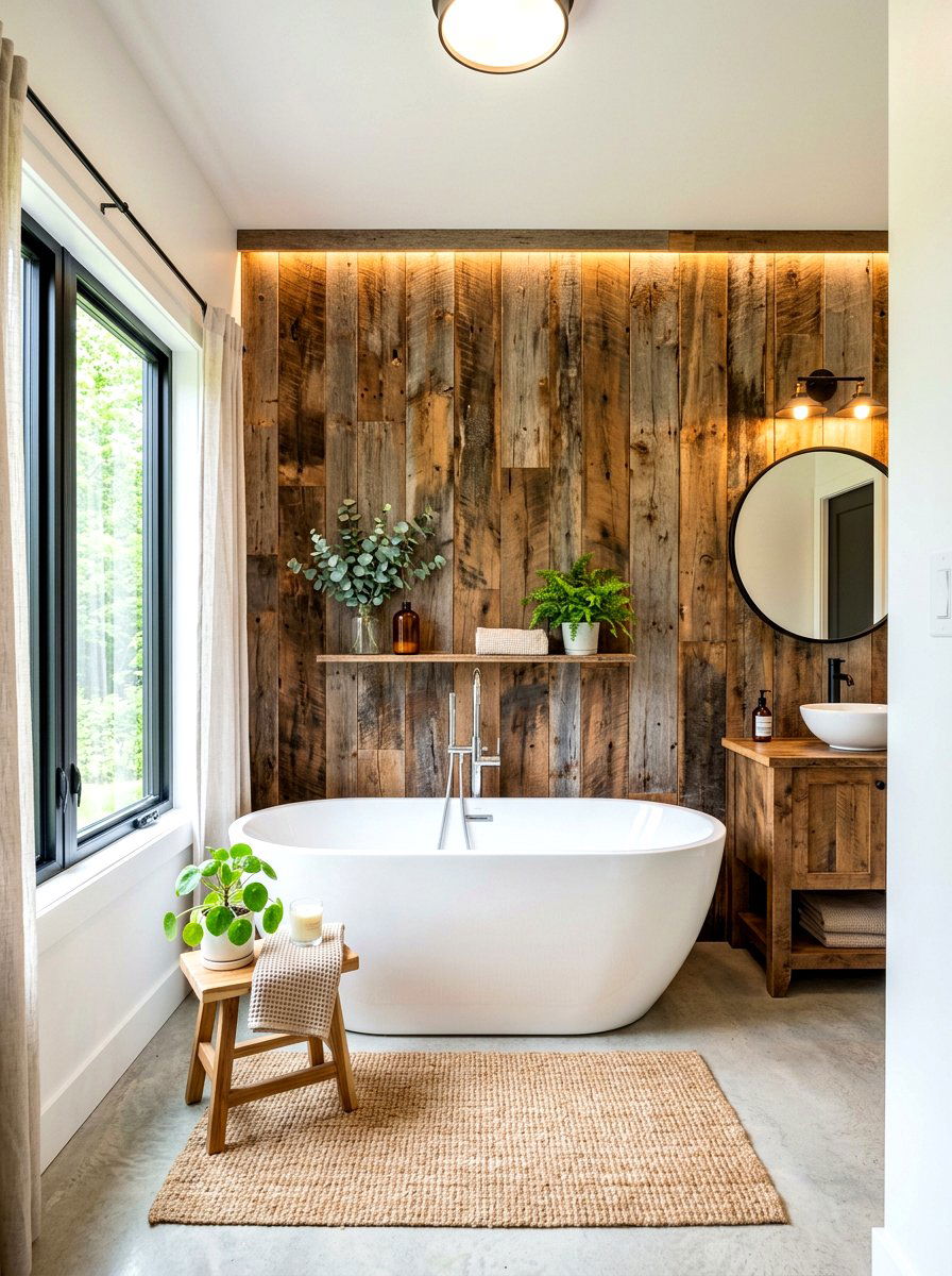 Reclaimed wood wall - 30 rustic bathroom ideas