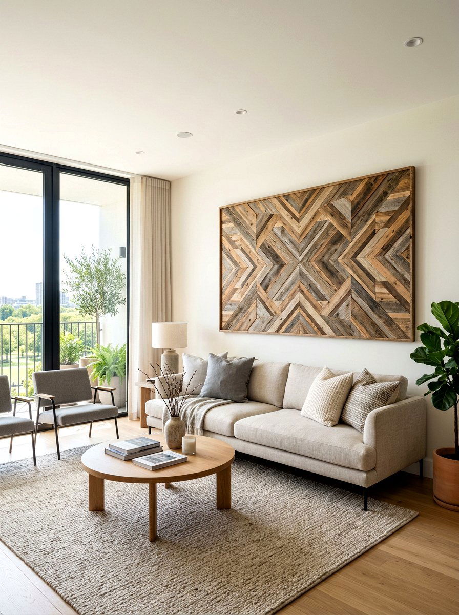 Reclaimed wood wall art - 30 reclaimed wood living room ideas