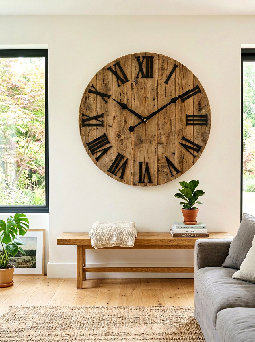 Reclaimed wood wall clock - 30 reclaimed wood living room ideas