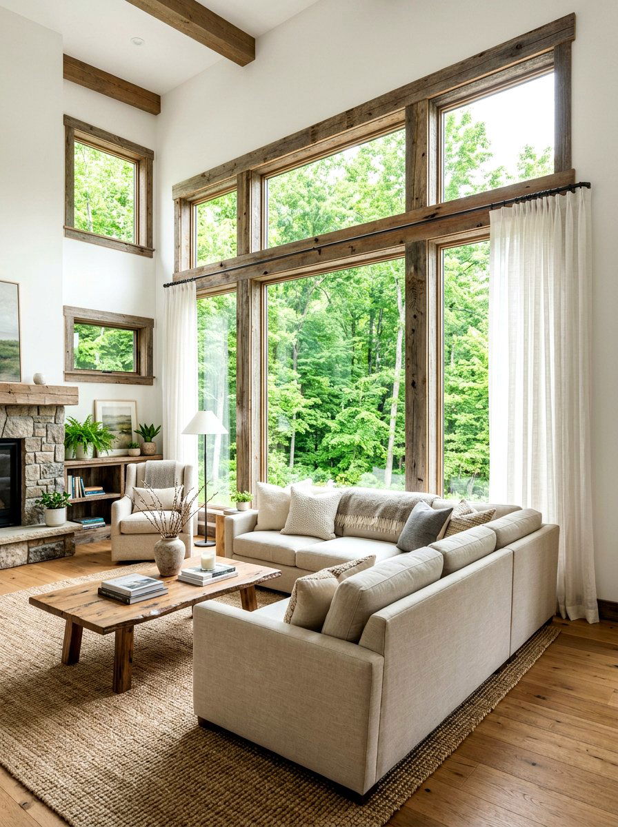 Reclaimed wood window trim - 30 reclaimed wood living room ideas