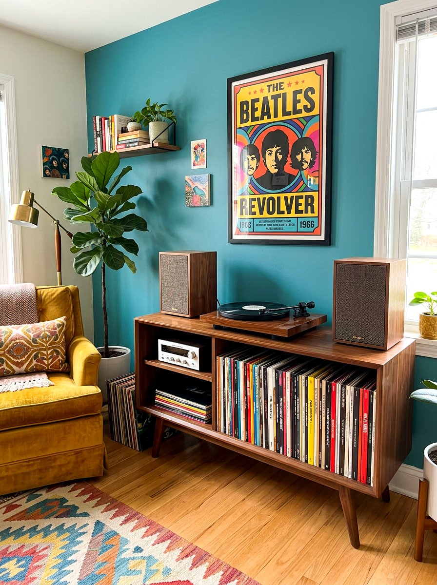 Record Player Stand - 30 cozy apartment corner ideas