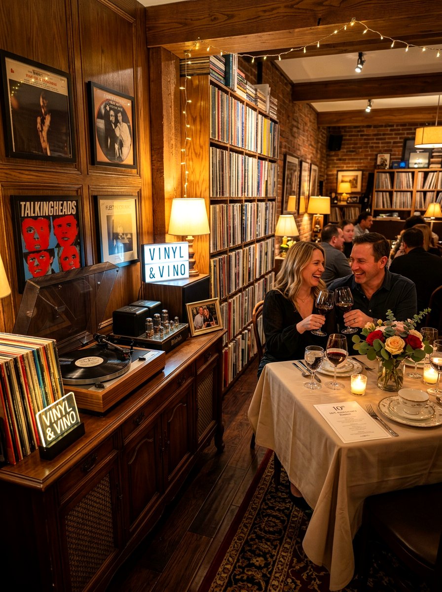 Record player music lounge - 30 anniversary dinner at home ideas