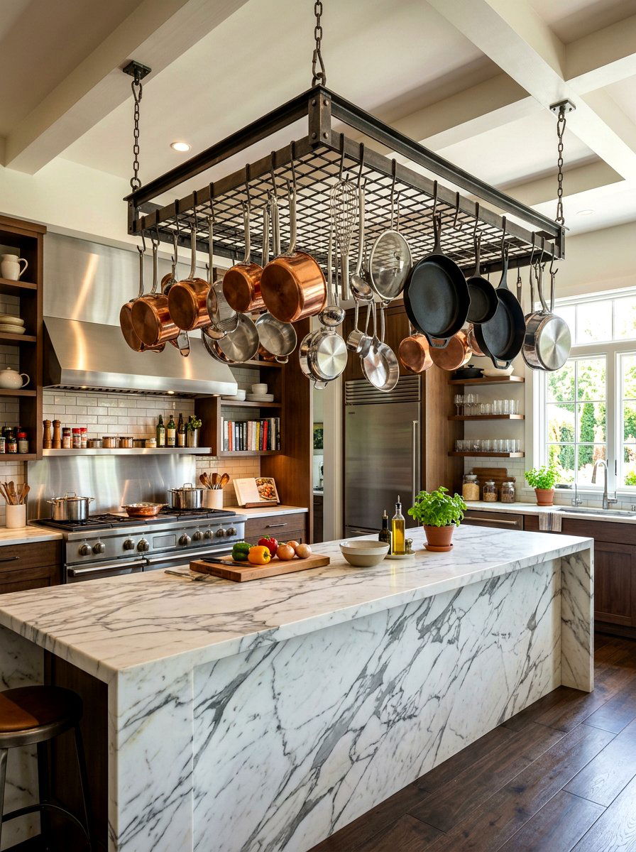 Rectangle Pot Rack - 30 ceiling pot rack ideas