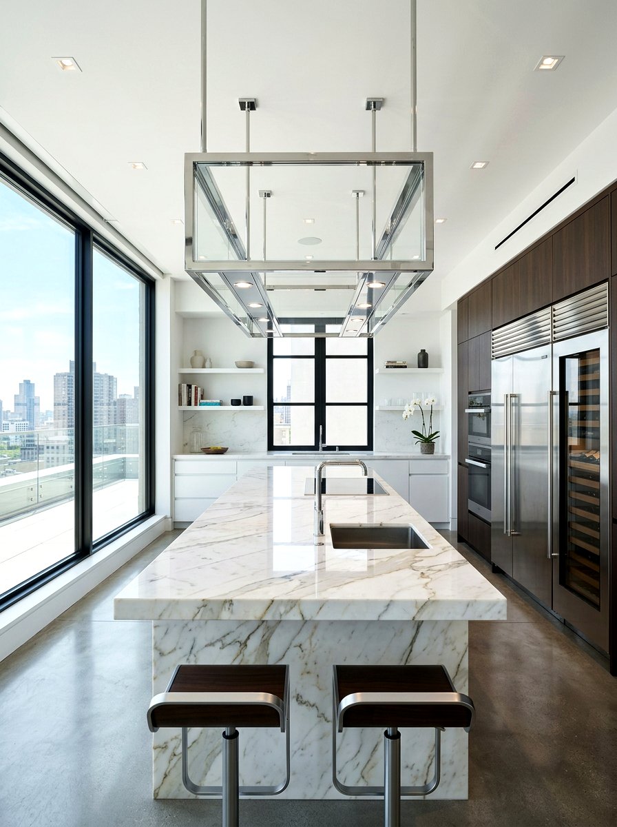 Rectangular Chrome Pendant - 30 chrome kitchen pendant ideas
