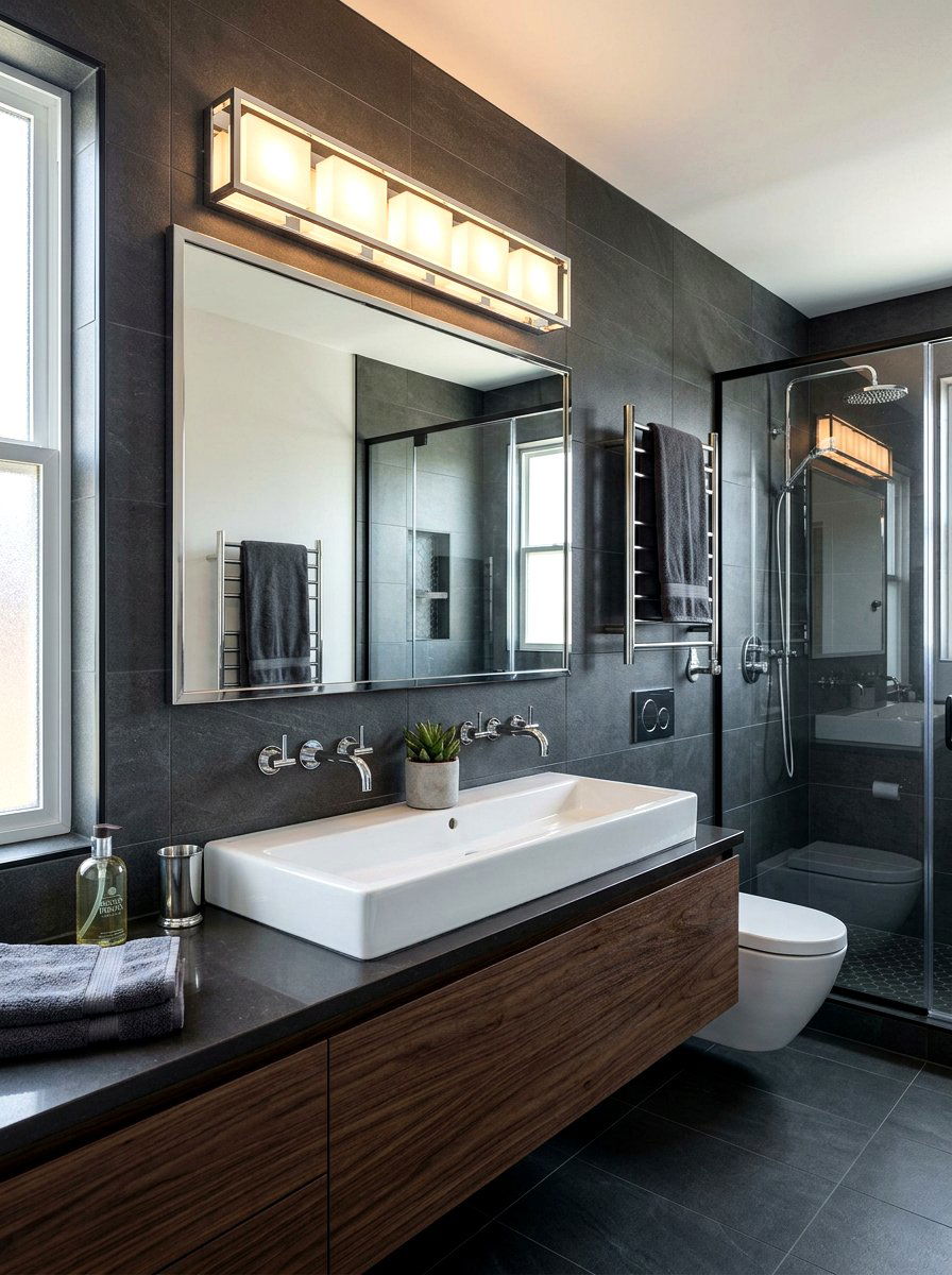 Rectangular Chrome Vanity Light - 30 chrome bathroom lighting ideas