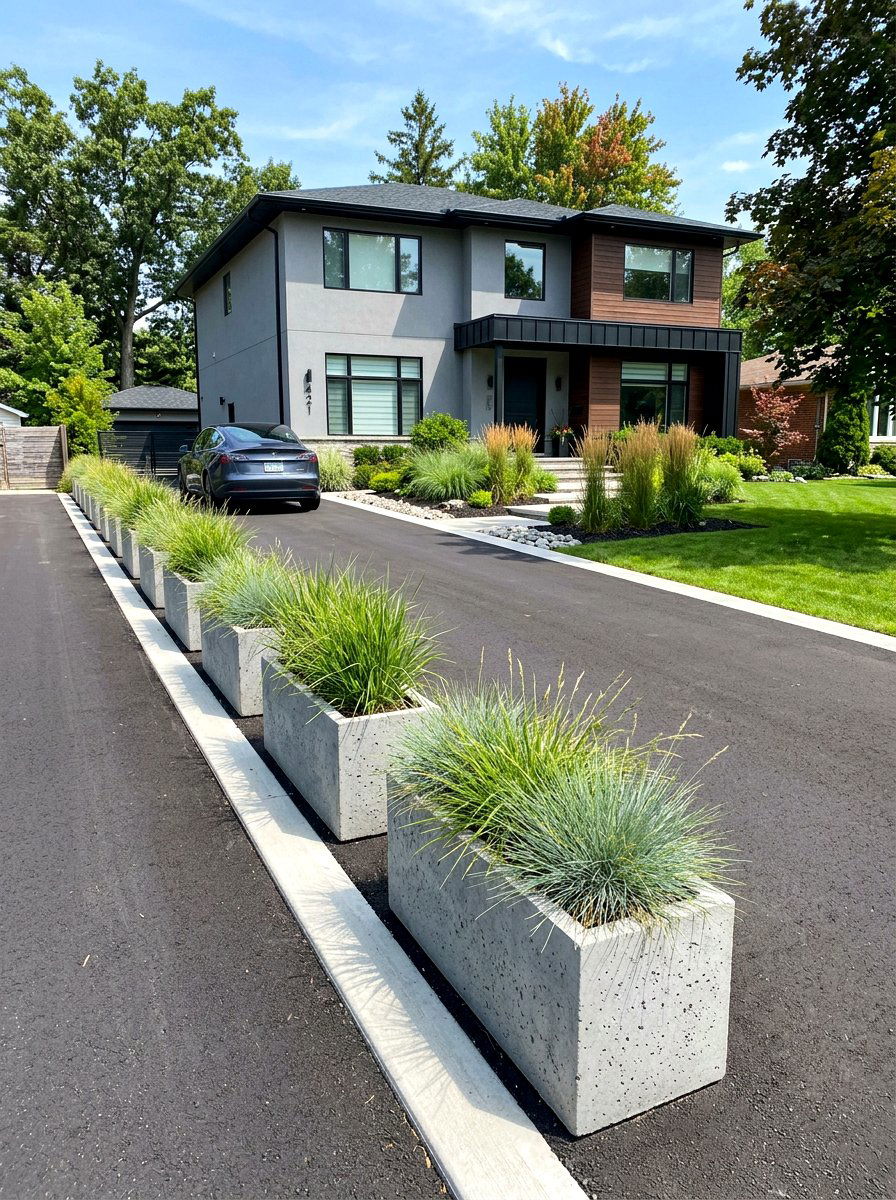 Rectangular Concrete Driveway Pots - 30 oversized planter curb appeal ideas