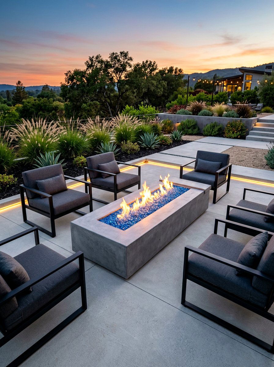 Rectangular Concrete Fire Pit - 30 modern backyard ideas