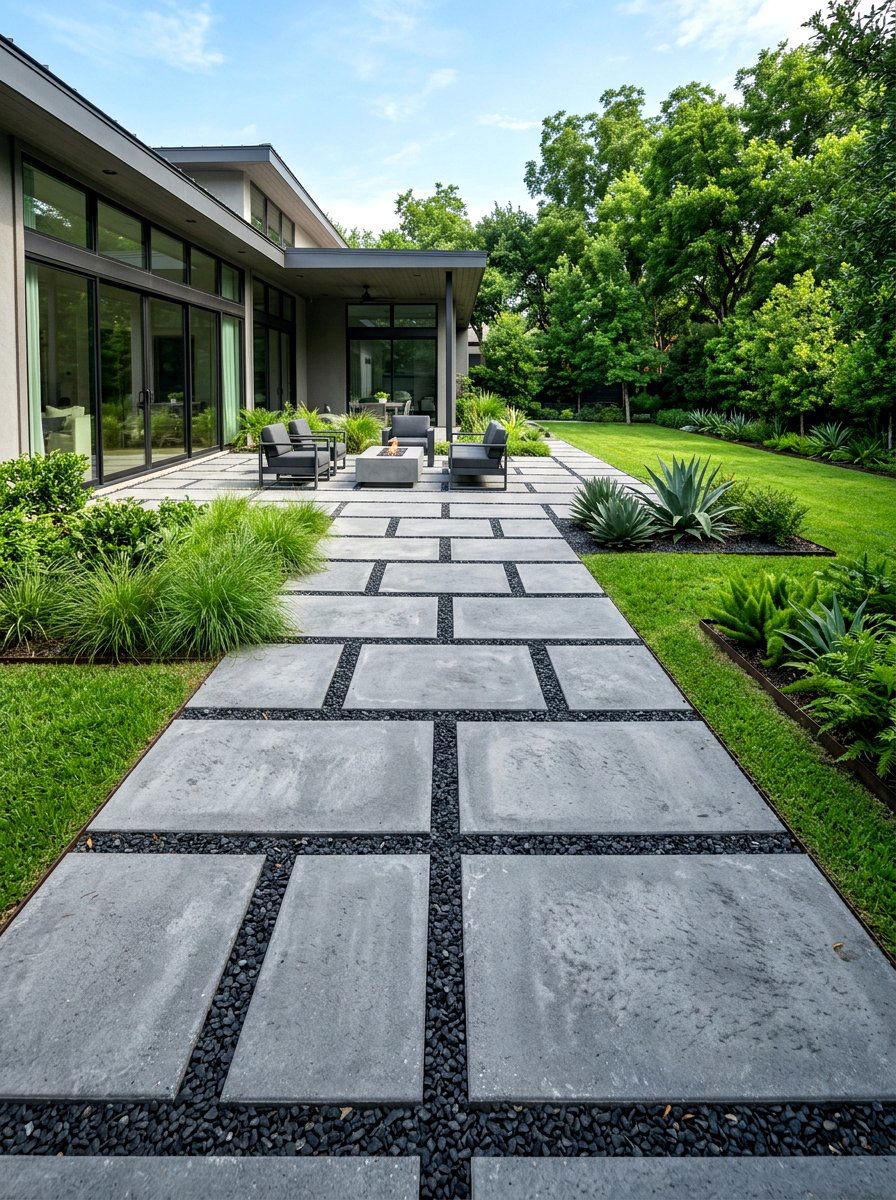 Rectangular Concrete Paver - 30 stepping path backyard ideas