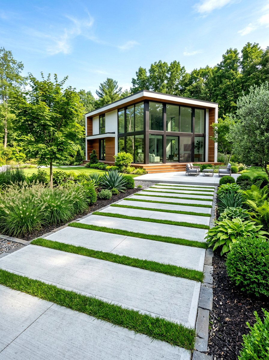 Rectangular Concrete Slab - 30 backyard walkway ideas