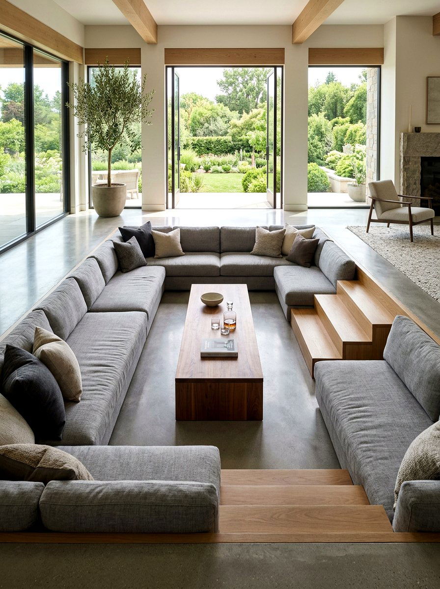 Rectangular Conversation Pit - 30 conversation pit living room ideas