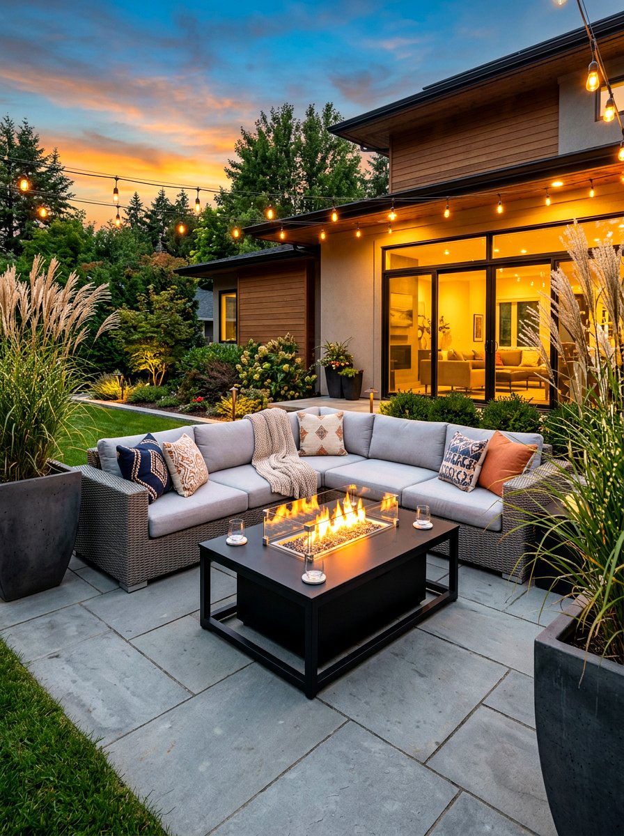 Rectangular Fire Table Patio Lounge - 30 fire table patio ideas