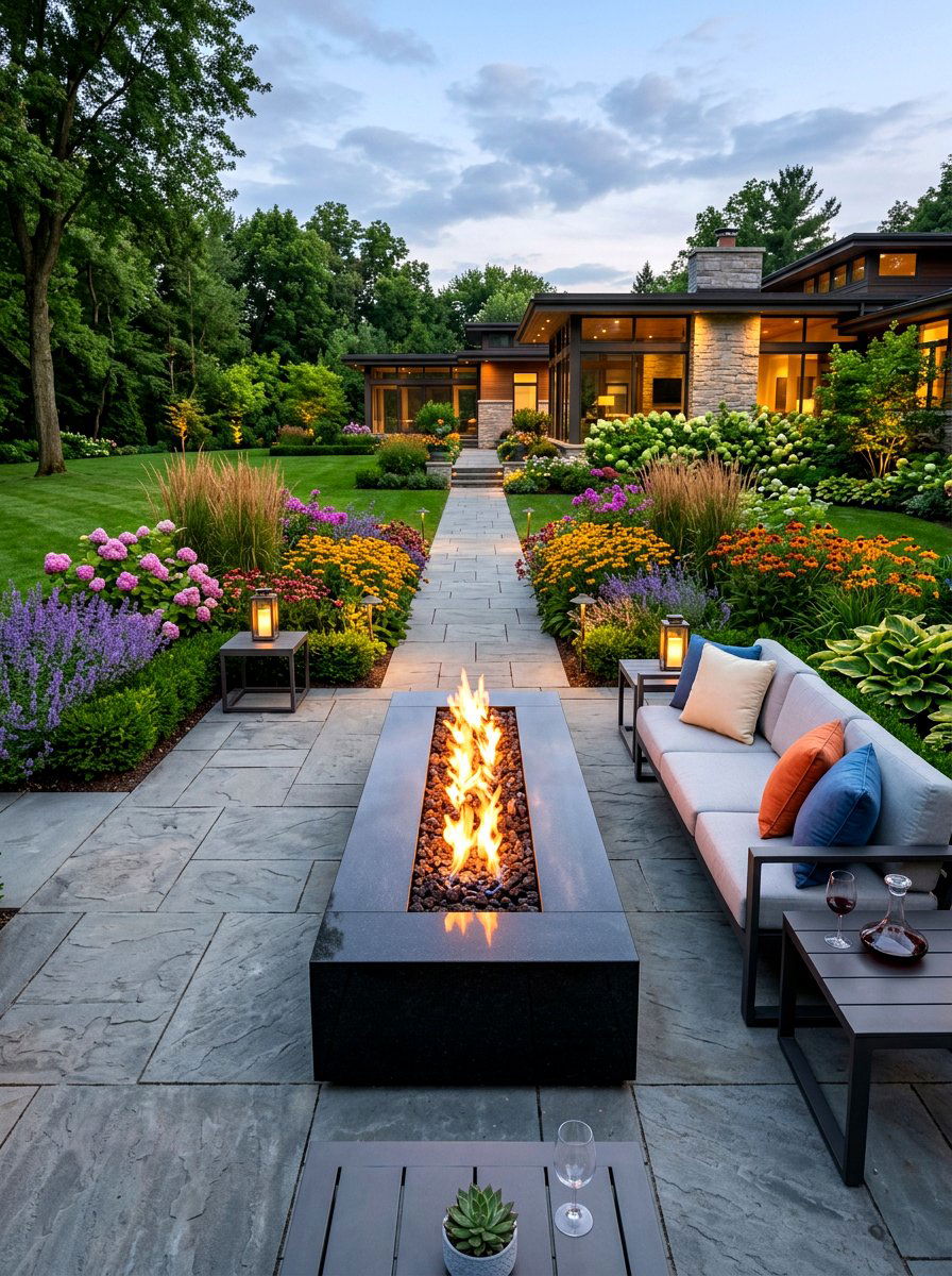 Rectangular Gas Fire Feature - 30 gas fire pit ideas