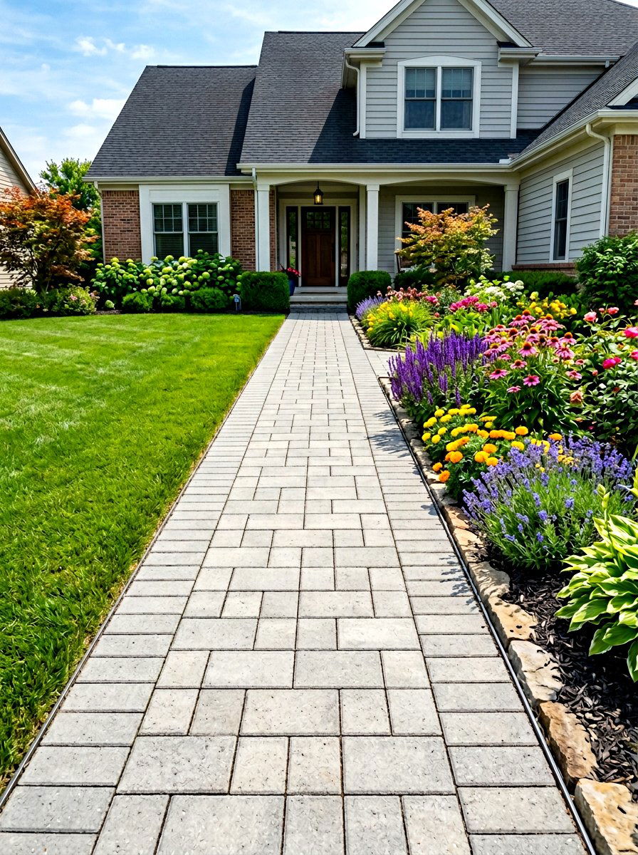 Rectangular Paver Path - 30 front yard walkway ideas