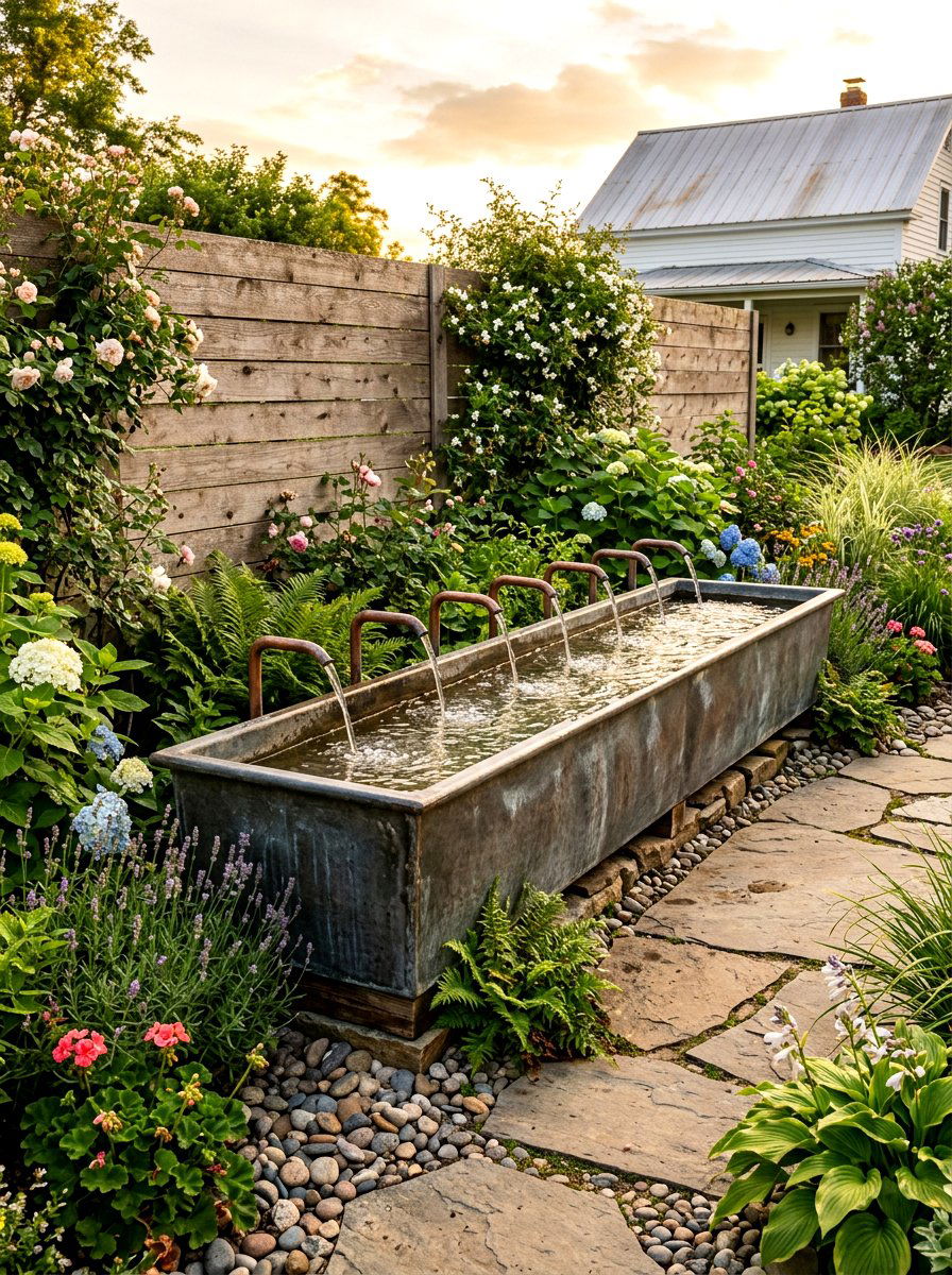 Rectangular Trough Fountain - 30 garden fountain ideas