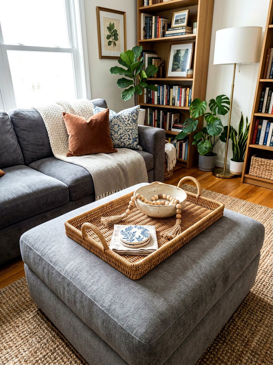 Rectangular Wicker Ottoman Tray - 30 woven tray decor ideas