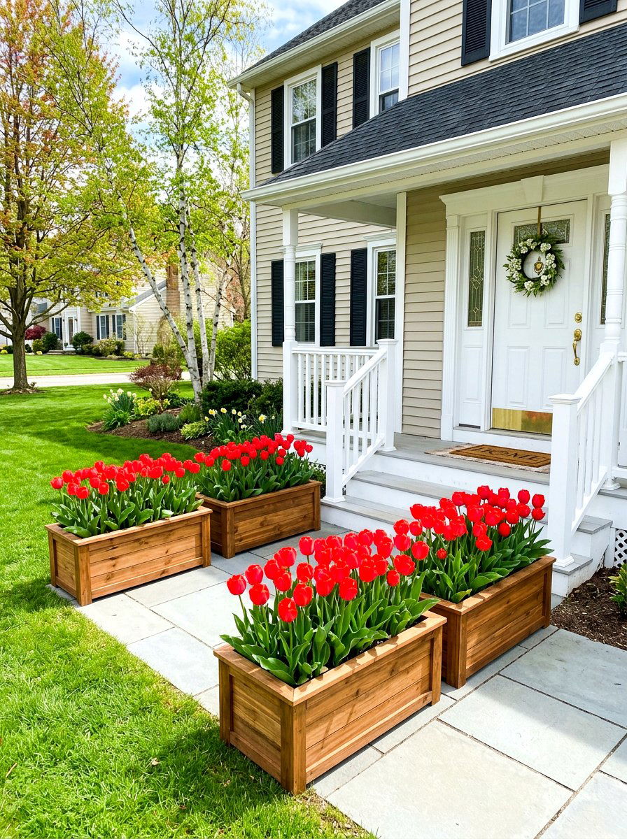 Rectangular Wood Planter Boxes - 30 oversized planter curb appeal ideas