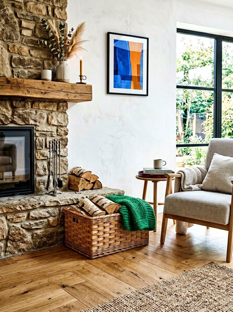 Rectangular Woven Wood Basket - 30 fireplace wood basket ideas