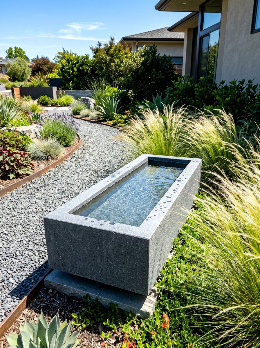 Rectangular bird bath - 30 front yard bird bath ideas