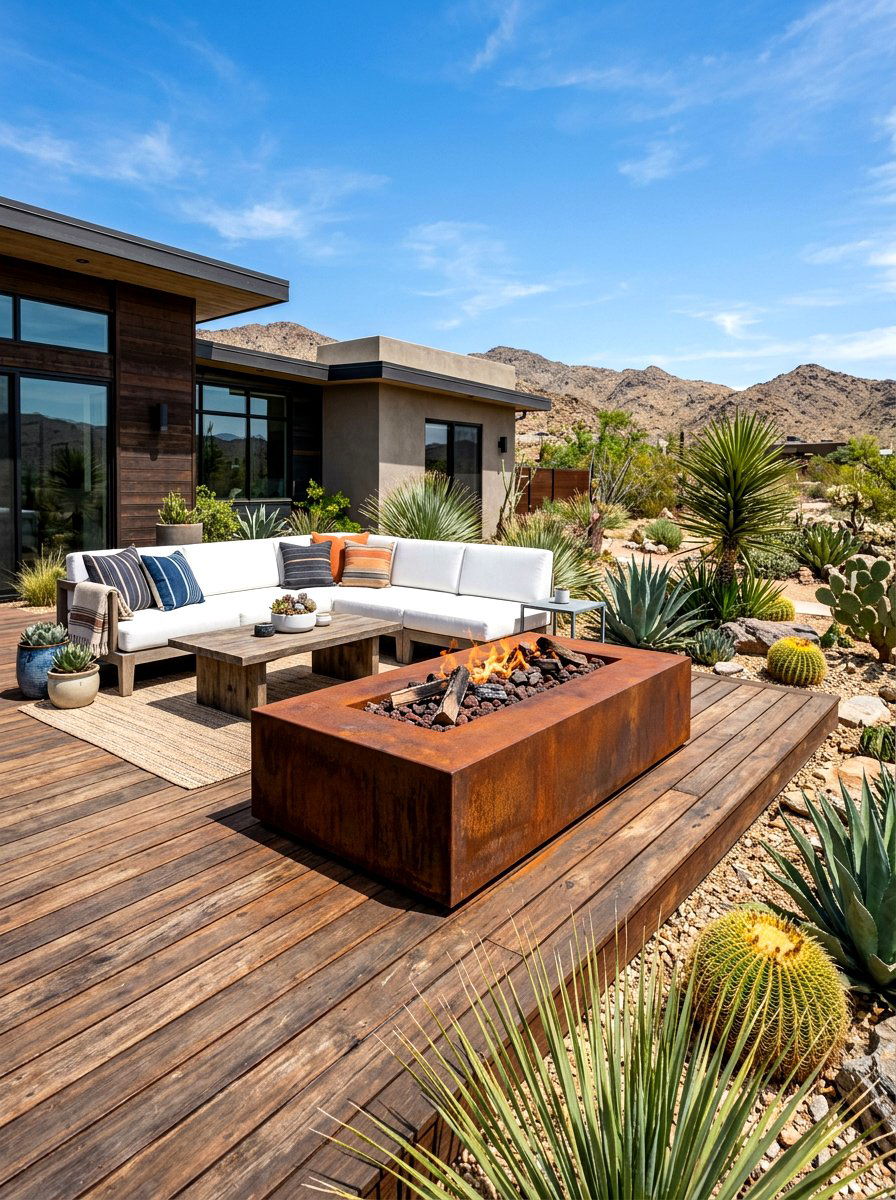 Rectangular metal fire pit - 30 gas fire lounge patio ideas