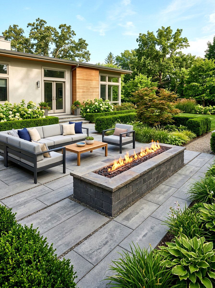 Rectangular paver fire pit patio - 30 paver fire pit patio ideas