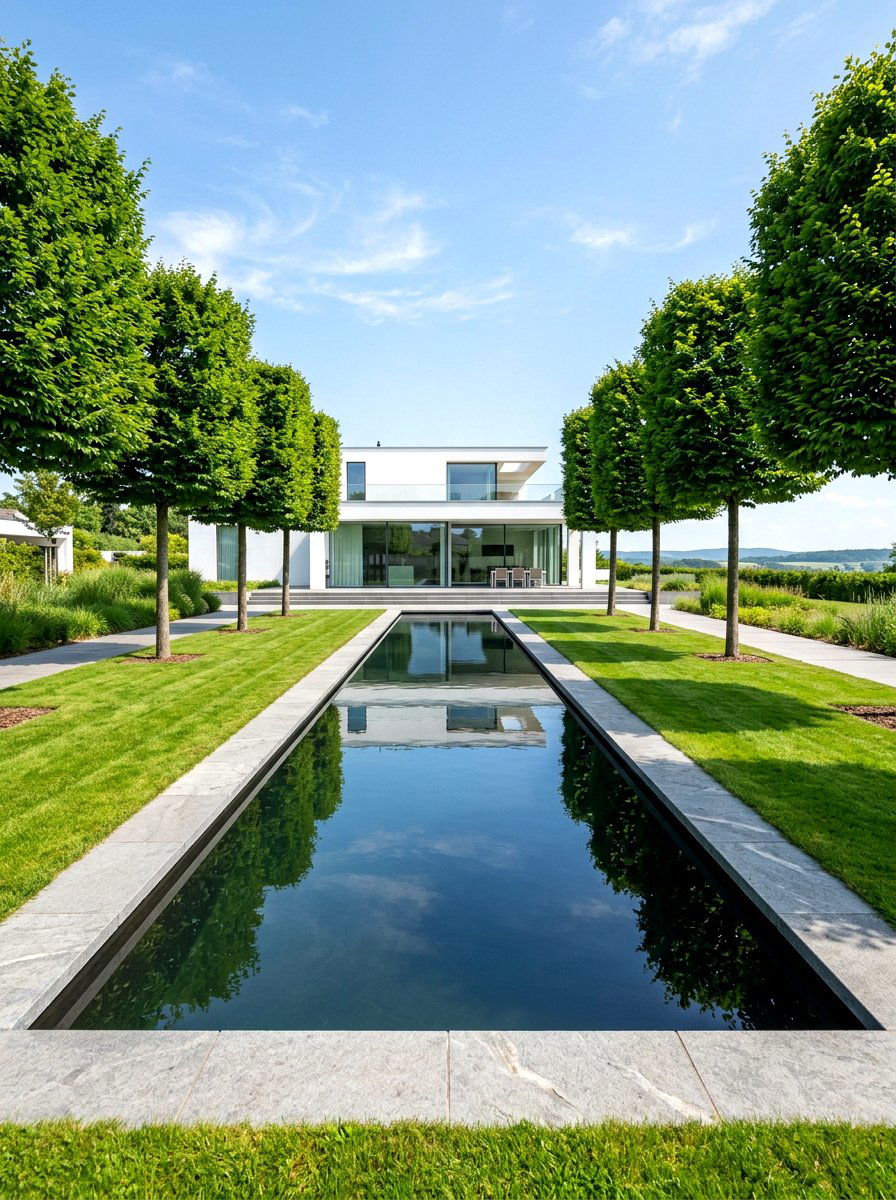 Rectangular reflecting pool - 30 formal front garden ideas