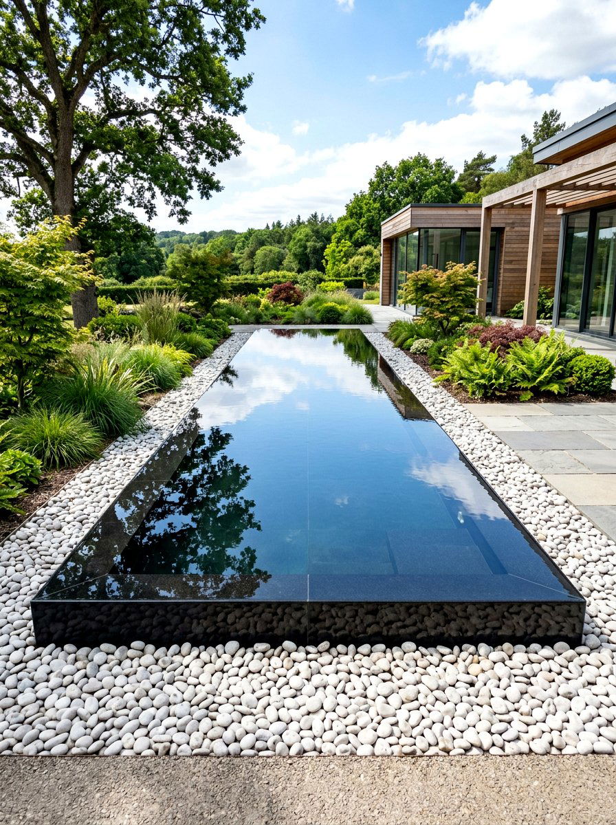 Rectangular reflecting water feature - 30 warm minimalist garden ideas