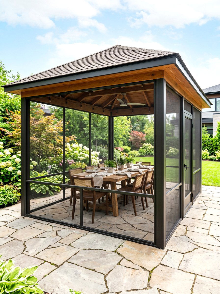 Rectangular screened gazebo - 30 screened gazebo dining ideas