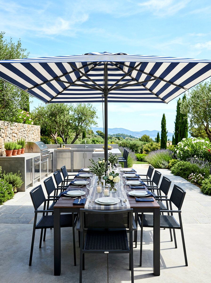 Rectangular striped umbrella - 30 striped umbrella patio decor ideas