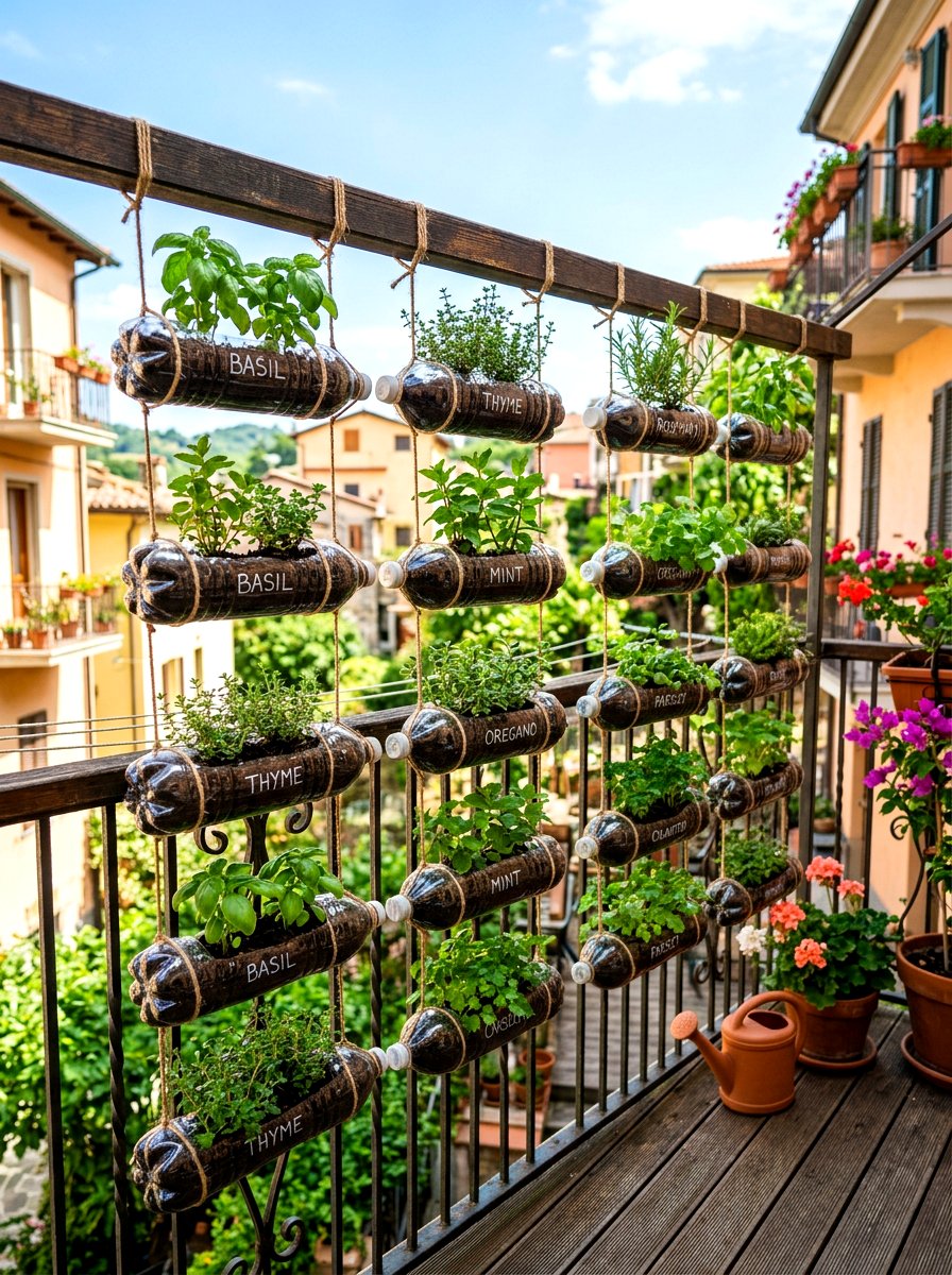Recycled Bottle Garden - 30 vertical vegetable garden ideas