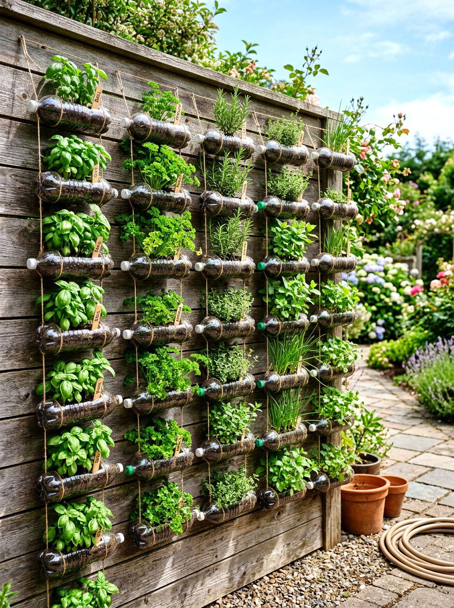 Recycled Bottle Wall Garden - 30 hanging wall garden ideas