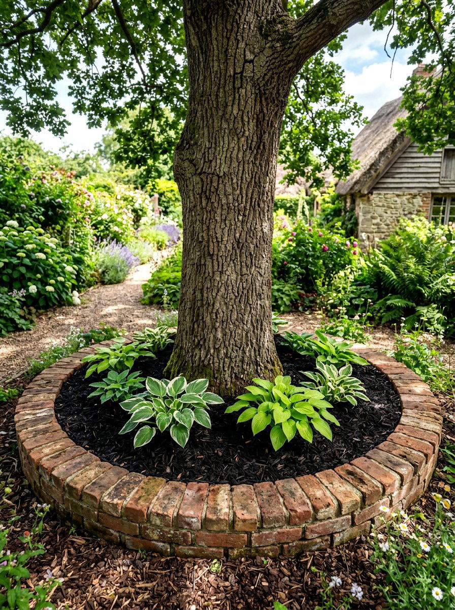 Recycled Brick Tree Ring - 30 brick border front yard ideas