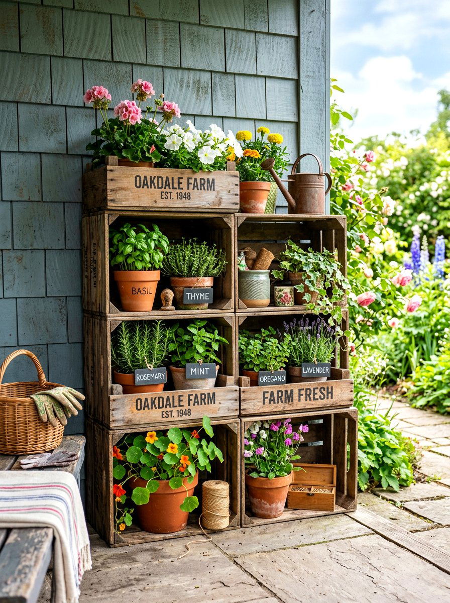 Recycled Crate Garden Shelf - 30 vertical garden shelf ideas