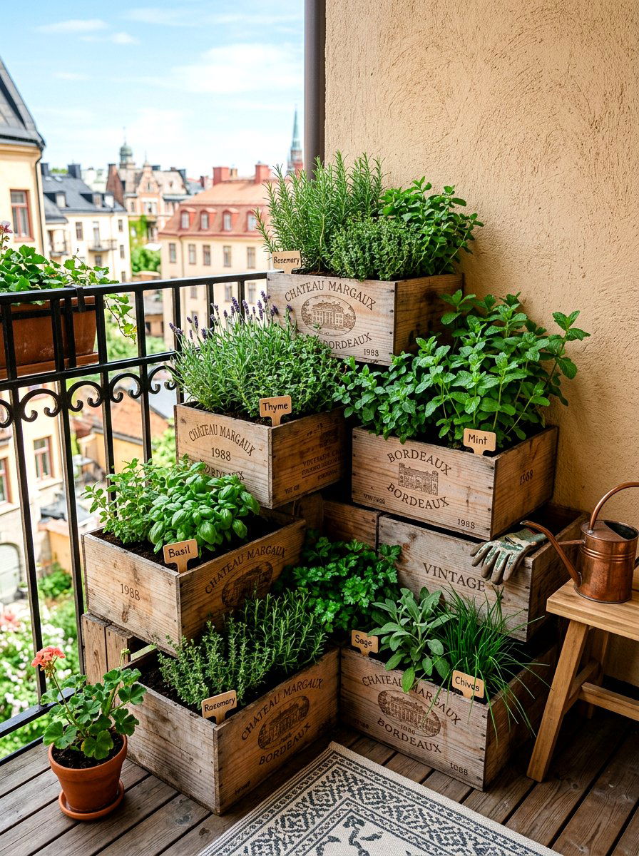 Recycled Crate Herb Corner - 30 herb garden corner ideas