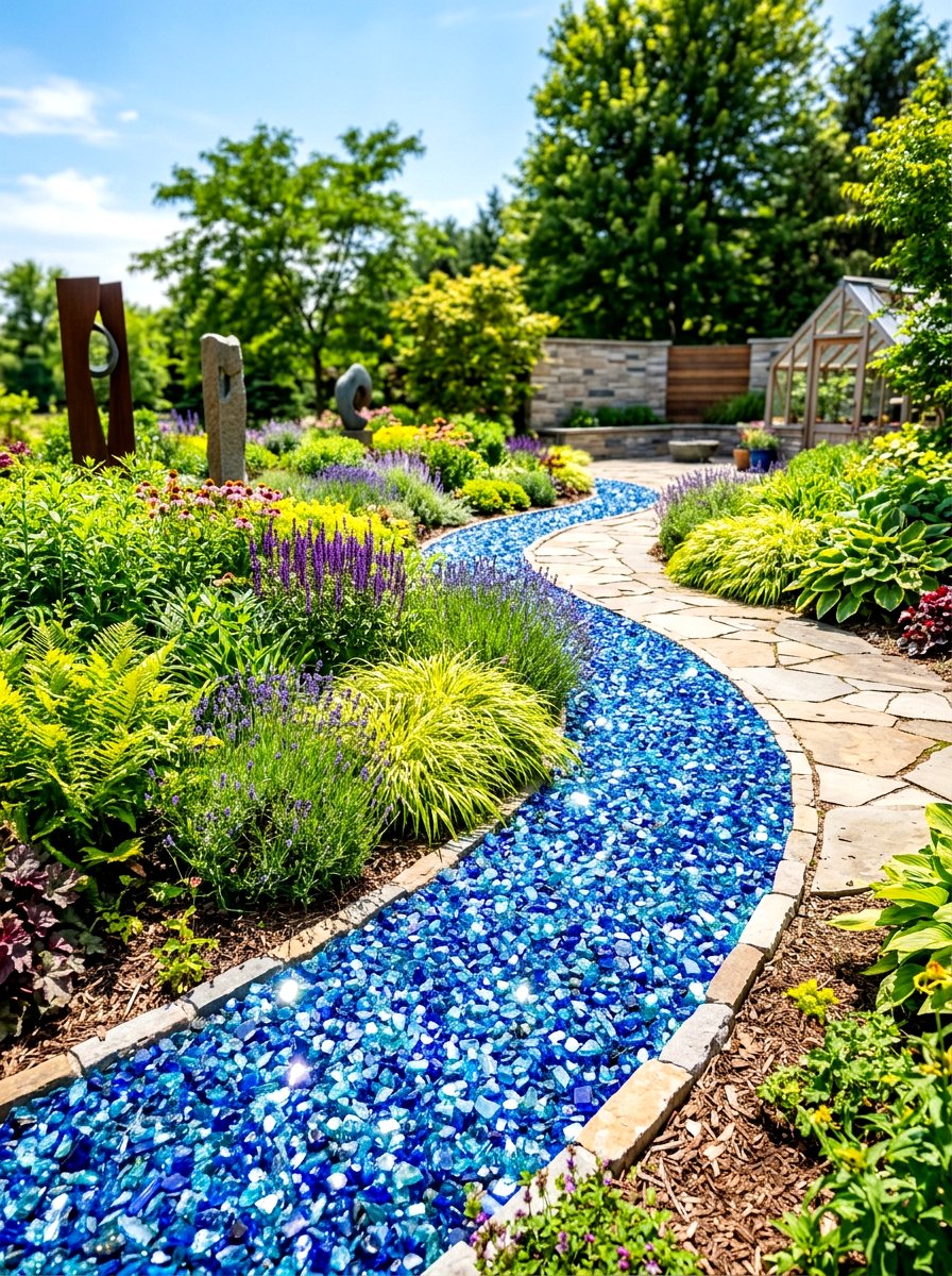 Recycled Glass Border - 30 flower bed edging ideas