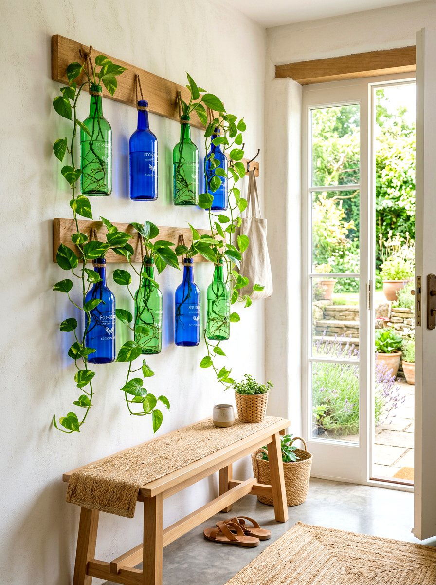 Recycled Glass Bottle Planter - 30 wall planter entryway ideas