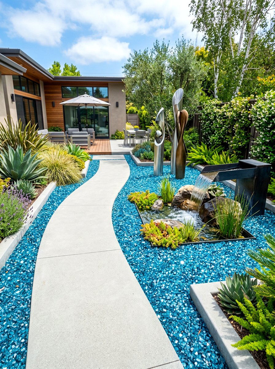 Recycled Glass Gravel - 30 no grass backyard ideas