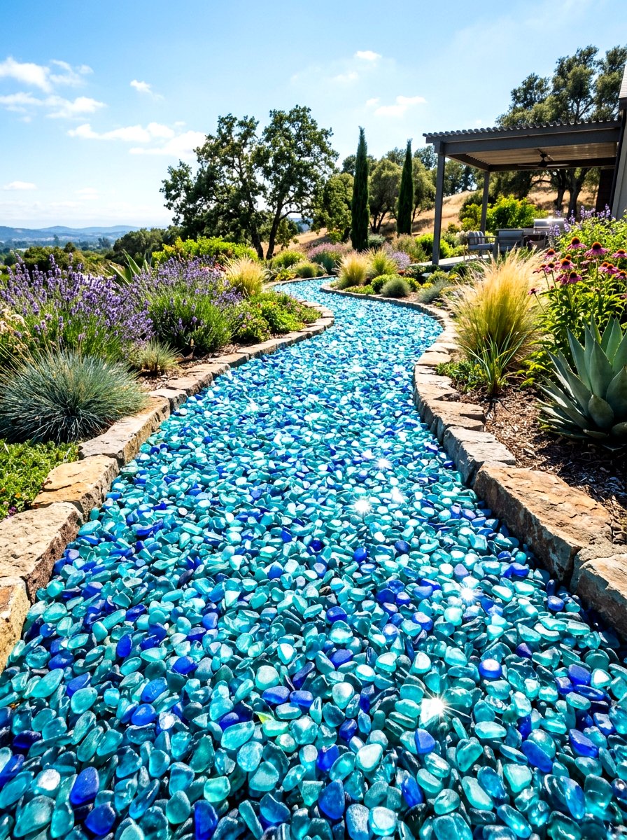 Recycled Glass Gravel - 30 gravel walkway ideas