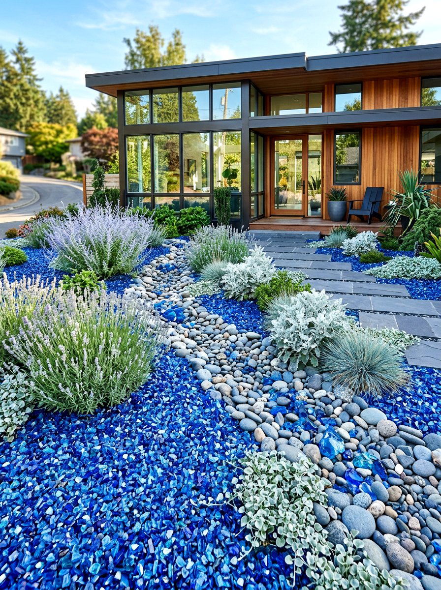 Recycled Glass Mulch - 30 front yard mulch ideas