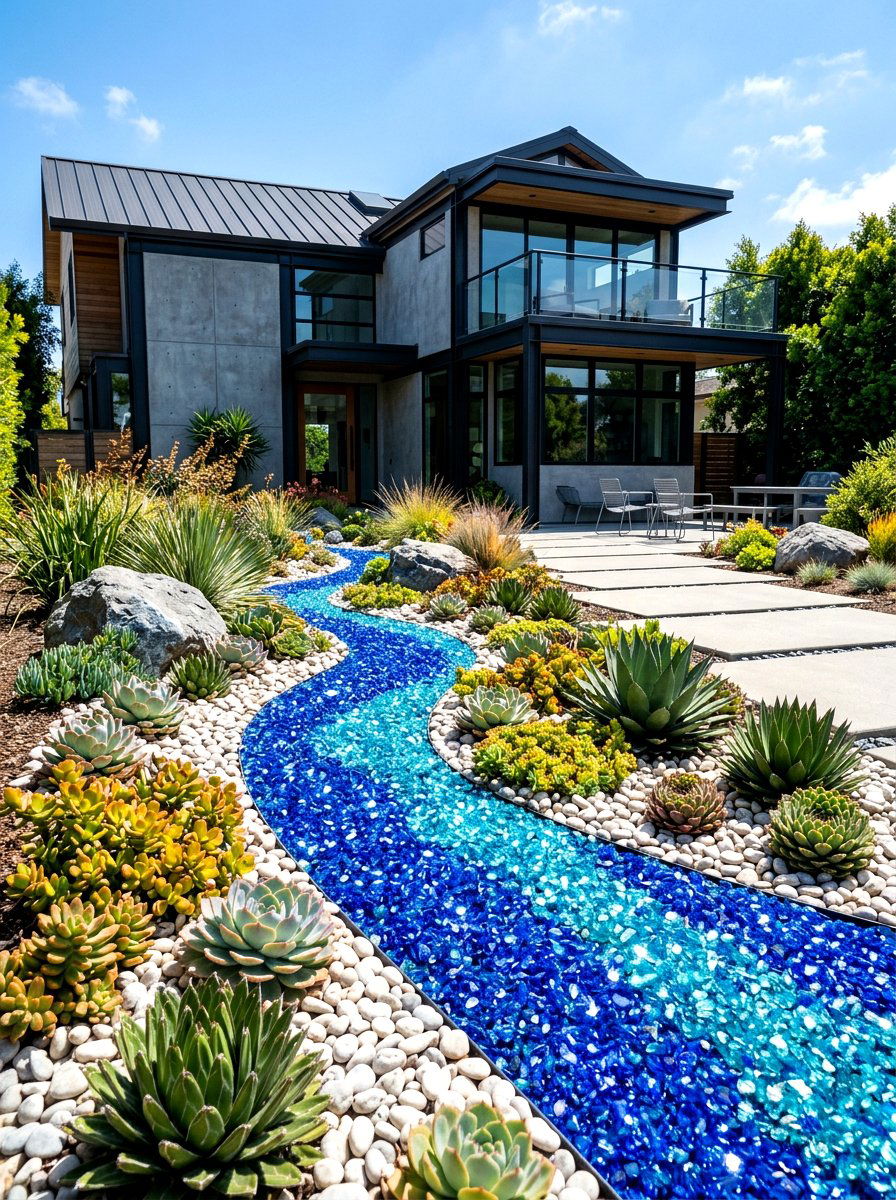 Recycled Glass Mulch - 30 flower bed mulch ideas